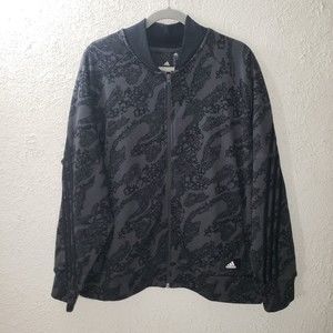 EUC adidas Sz 2XL Women's Future Icons Animal Print Black Jacket Bomber Full Zip